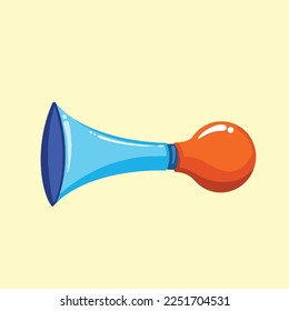 Blue and orange bicycle horn tool equipment vector illustration isolated on plain yellow background with cartoon simple flat colored art style.