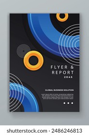 Plantilla de portada de folleto corporativo de negocios de Vector azul naranja y negro con Formas geométricas para informe anual y catálogo de negocios, revista, folleto o folleto. Diseño de Plantilla de folleto