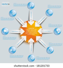 Blue orange buttons with white paper arrows on the grey background. Eps 10 vector file.
