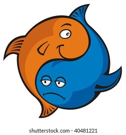 Blue And Orange Cartoon Fish Yin Yang Or Pisces Symbol