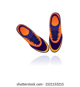 Blue and orange color male shoes vector illustration. Gym or sports shoes vector illustration design.