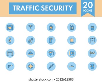 Blue And Orange Color Set of Traffic Security Icon In Flat Style.