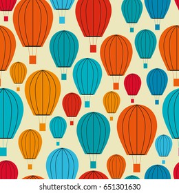 Blue and orange cute balloons seamless pattern. 