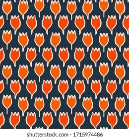 blue orange dark line vector tulip floral hand drawn seamless pattern
