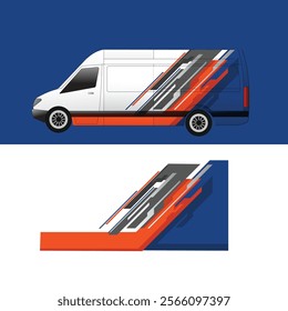 blue and orange decal design vector wrapping background for delivery van car