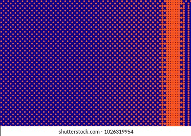 	
Blue orange dotted halftone. Bordered dotted gradient. Half tone vector background. Artificial texture. Red dots on blue backdrop. Modern pop art design template. Scandinavian halftone texture