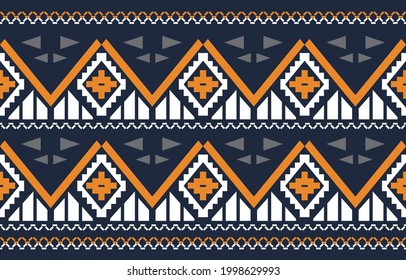 Blue Orange ethnic abstract background. Seamless pattern in tribal, folk embroidery, and Mexican style. Aztec geometric art ornament print.Design for carpet, wallpaper, clothing, wrapping,fabric,cover