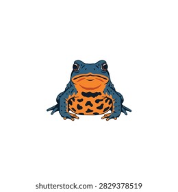 Blue and Orange Fire-Bellied Toad Illustration, Cute Symmetrical Frog Vector Isolated on White