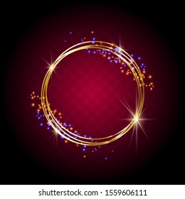 Blue and orange flash, golden ring, sparkly shiny effect, vector illustration