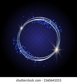 Blue and orange flash, golden ring, sparkly shiny effect, vector illustration