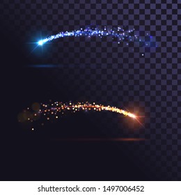 Blue and orange flash, shooting star, glow trail, meteorite