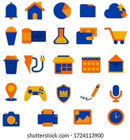 blue orange flat icon set. multimedia collection flat icon design