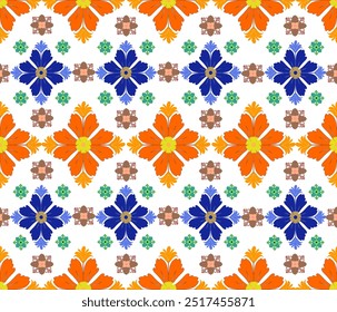 azul e laranja floral demask padrão sem emenda no fundo branco. design para impressões, têxteis, papel de parede, embalagem.  