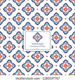 Blue and orange floral seamless pattern. Geometric. Ornament.Luxury elements. Traditional, Arabic, Turkish, Indian motifs. Great for fabric and textile, wallpaper, packaging or any desired idea