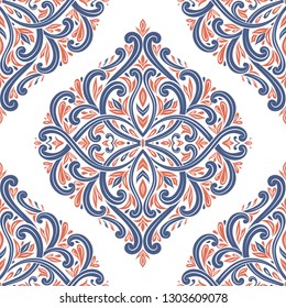 Blue and orange floral seamless pattern. Vintage vector, paisley elements. Traditional, Turkish, Indian motifs. Great for fabric and textile, wallpaper, packaging or any desired idea.
