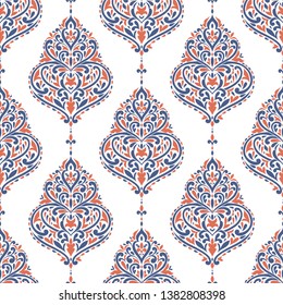 Color azul y naranja sin fisuras. Plantilla vectorial vintage de fondo, elementos florecientes de lujo. Ideal para tejidos, invitaciones, papel pintado, decoración, embalaje o cualquier idea que se desee.