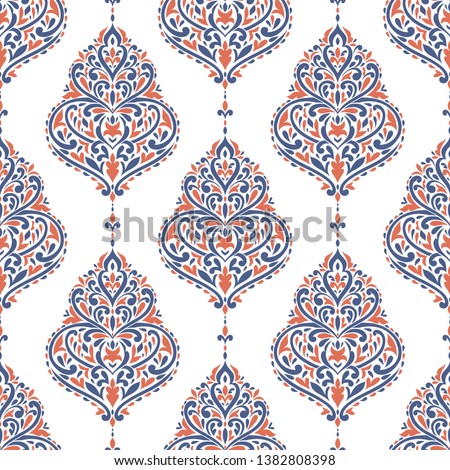Blue and orange floral seamless pattern. Vintage vector background template, luxury flourish elements. Great for fabric, invitation, wallpaper, decoration, packaging or any desired idea.