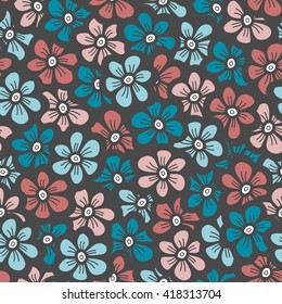 blue and orange flower seamless pattern, hand drawn
vector illustration