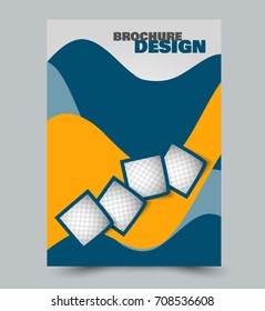 Blue and orange flyer vector design template set. Business brochure. Annual report or magazine cover. 
