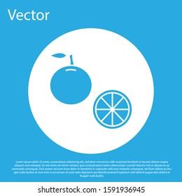 Blue Orange fruit icon isolated on blue background. White circle button. Vector Illustration
