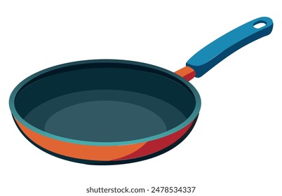 Blue and orange frying pan isolated on white background. Vector illustration