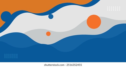 Diseño de Anuncio de negocios geométrico azul y naranja. Diseño de Anuncio creativo con Formas ondulatorias y líneas para la Plantilla. Diseño simple en Anuncio Horizontal blanco.