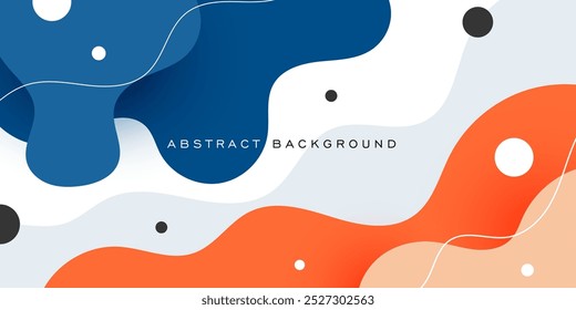 Diseño de Anuncio de negocios geométrico azul y naranja. Diseño de Anuncio creativo con Formas ondulatorias y líneas para la Plantilla. Diseño simple en Anuncio Horizontal blanco. Vector Eps10