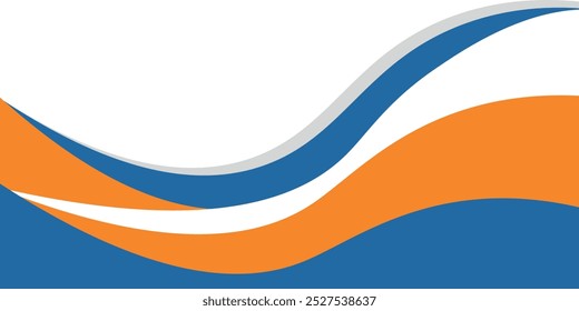 Diseño de Anuncio de negocios geométrico azul y naranja. Diseño de Anuncio creativo con Formas ondulatorias y líneas para la Plantilla. Diseño simple en Anuncio Horizontal blanco.