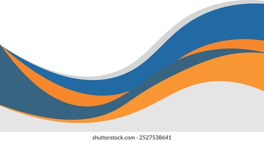 Diseño de Anuncio de negocios geométrico azul y naranja. Diseño de Anuncio creativo con Formas ondulatorias y líneas para la Plantilla. Diseño simple en Anuncio Horizontal blanco.