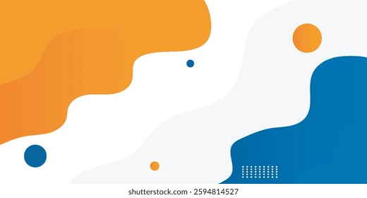 Blue and orange geometric business banner design. Creative banner design with wave shapes and lines for template. Simple design on white horizontal banner. Eps10 vector