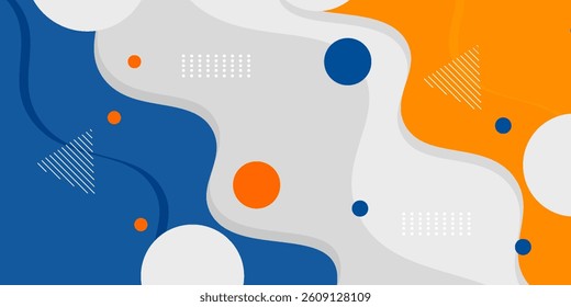 Blue and orange geometric business banner design. Creative banner design with wave shapes and lines for template. Simple design on white horizontal banner. Eps10 vector