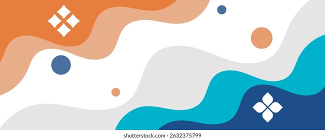 Blue and orange geometric business banner design. Creative banner design with wave shapes and lines for template. Simple design on white horizontal banner. Eps10