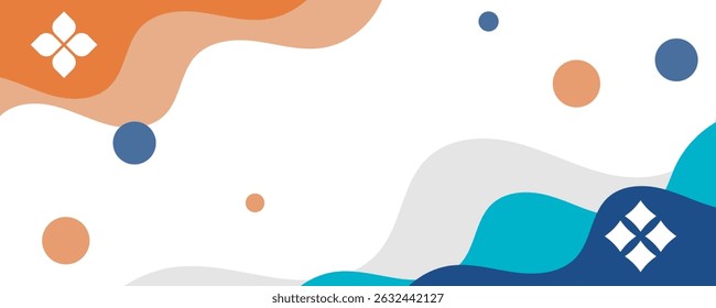 Blue and orange geometric business banner design. Creative banner design with wave shapes and lines for template. Simple design on white horizontal banner. Eps10