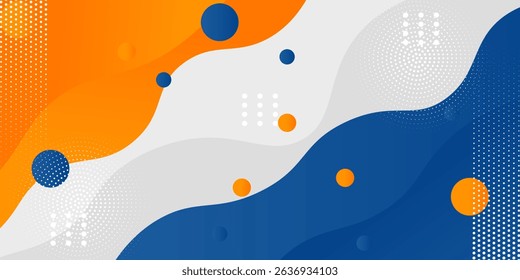 Blue and orange geometric business banner design. Creative banner design with wave shapes and lines for template. Simple design on white horizontal banner. Eps10 vector