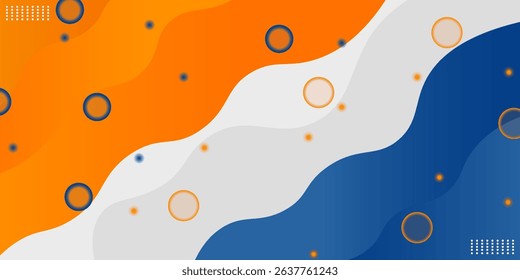 Blue and orange geometric business banner design. Creative banner design with wave shapes and lines for template.
