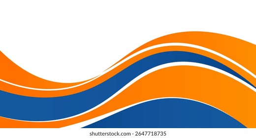 Blue and orange geometric business banner design. Creative banner design with wave shapes and lines for template. Simple design on white horizontal banner.