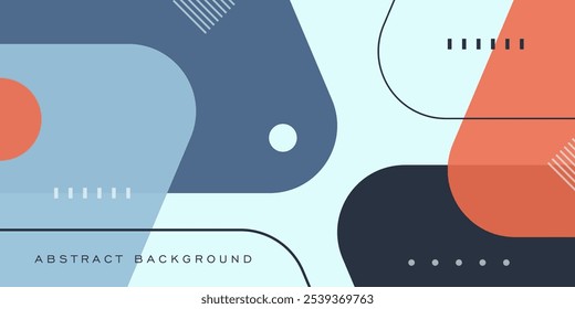 As formas geométricas azul e laranja abstraem o design de fundo 3D. Design criativo com sobreposição de formas quadradas e linhas para modelo. Design simples em banner horizontal colorido brilhante. Vetor Eps10