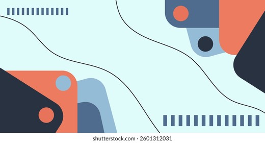 Blue and orange geometric shapes abstract 3D background design. Creative design with overlap square shapes and lines for template. Simple design on bright colorful horizontal banner