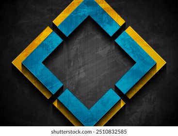 Quadro quadrado geométrico laranja azul. Fundo de conceito retro de alta tecnologia com textura de parede de concreto grunge. Ilustração vetorial abstrata