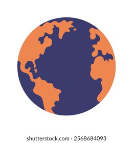 A blue and orange globe with a white background. The globe is a representation of the Earth. The colors of the globe are meant to evoke a sense of wonder and curiosity about the world