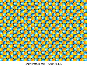 Patrón de geometría abstracta de círculos brillantes de color naranja azul. Fondo vectorial moderno