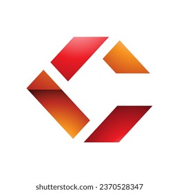 Blue and Orange Glossy Square Letter C Icon Made of Rectangles on a White Background