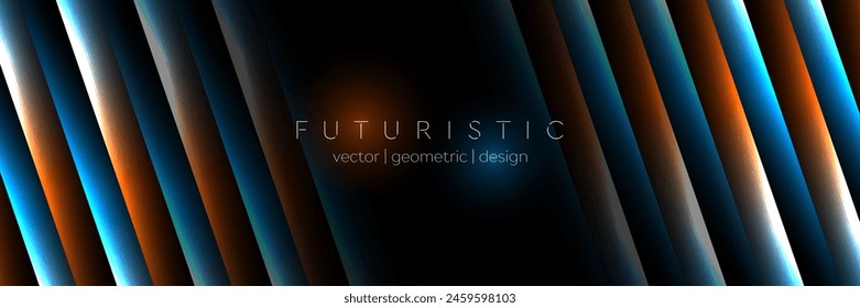 Blue orange glowing neon stripes tech abstract background. Vector banner design