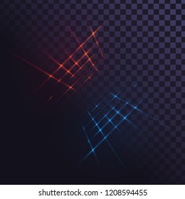 Blue and orange glowing square lattice surfaces on a transparent background