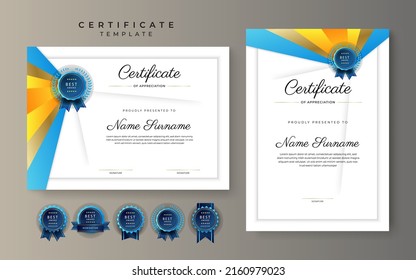 Blue and orange gradient certificate template for multipurpose business or education needs