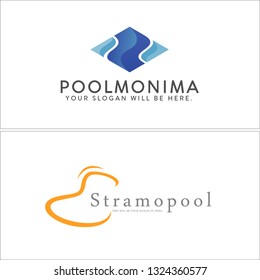Blue orange gray line art square swash combination mark logo design concept suitable for service pool recreation sport
