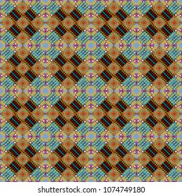 Blue, orange and green abstract background painted geometry shine and layer element seamless pattern. Vector illustration.