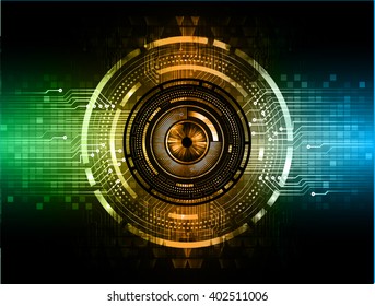 Blue orange green abstract Circle arrow hi speed internet technology background illustration. eye scan virus computer
