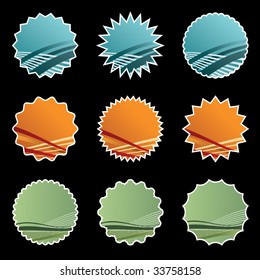 blue, orange and green gradient stickers isolated on black