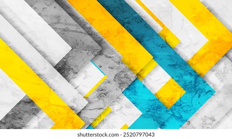 Fondo de rayas abstractas grunge de tecnología geométrica azul, naranja y gris. Diseño retro de Vector